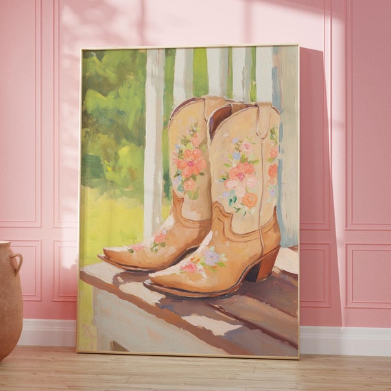 Cowgirl Boots Art Print Western Home Decor Preppy Dorm Room Poster Cowboy Wall Art
