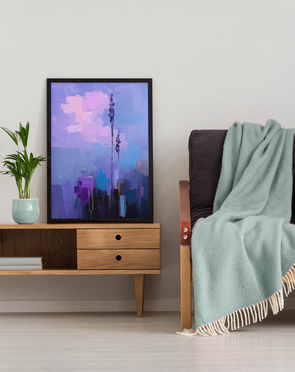 Abstract Lavender Floral Oil Painting Purple Dreamy Sky Poster - Image 4