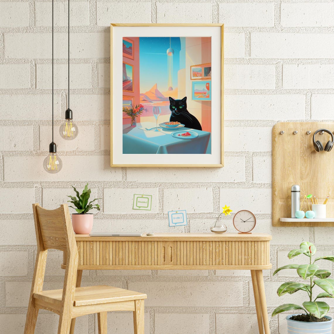 Elegant Black Cat Dining At A Table In A Surreal Art Style Poster - Image 2