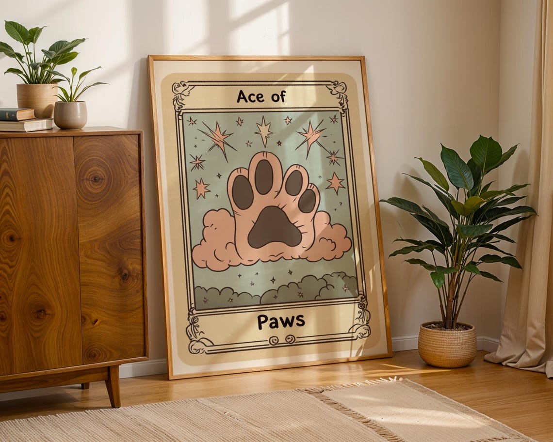 Cute Ace of Paws Tarot Card Celestial Paw Motif Mystical Poster - Image 3