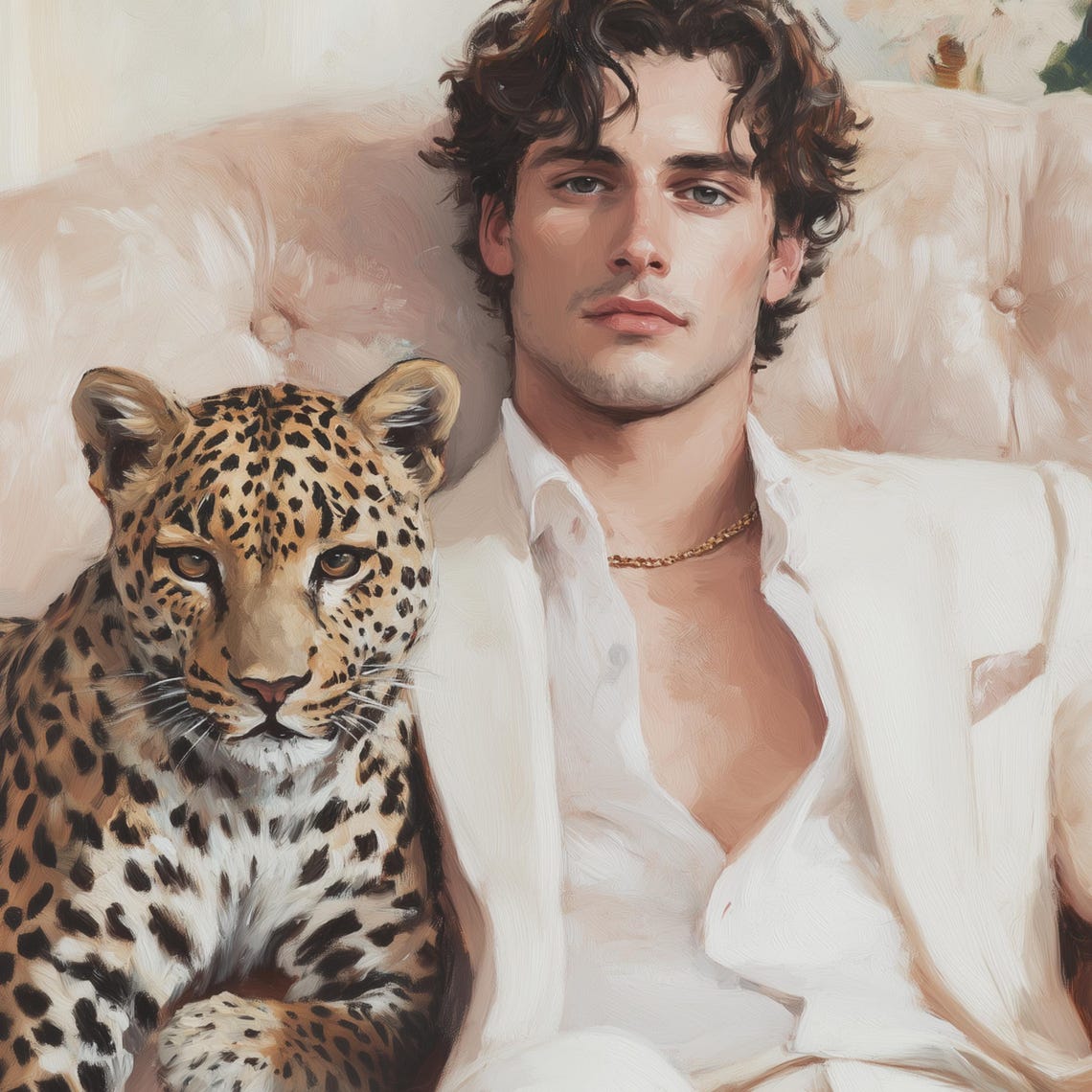 Handsome Man With Leopard Elegant Portrait Pink And Gold Style Poster - Image 3