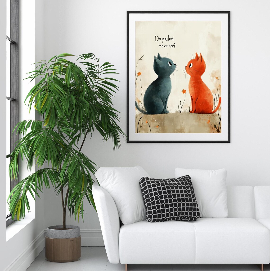 Sweet Cat Couple Asking Do You Love Me Or Not Nursery Poster - Image 3