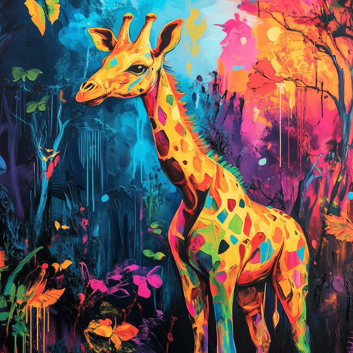 Neon Giraffe Jungle Poster Psychedelic Colorful Abstract Animal Art - Image 3