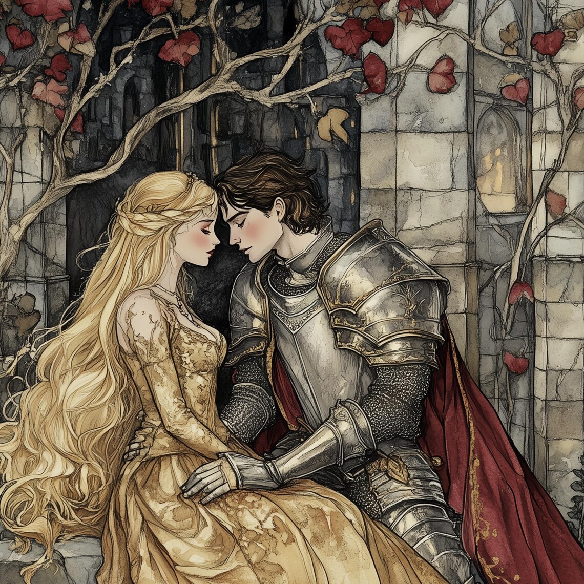 Medieval Lovers Romantic Fairytale Art Print - Image 3
