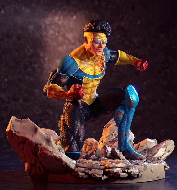 Invincible Superhero Battle Pose 3D Figure Dynamic Fan Art Poster