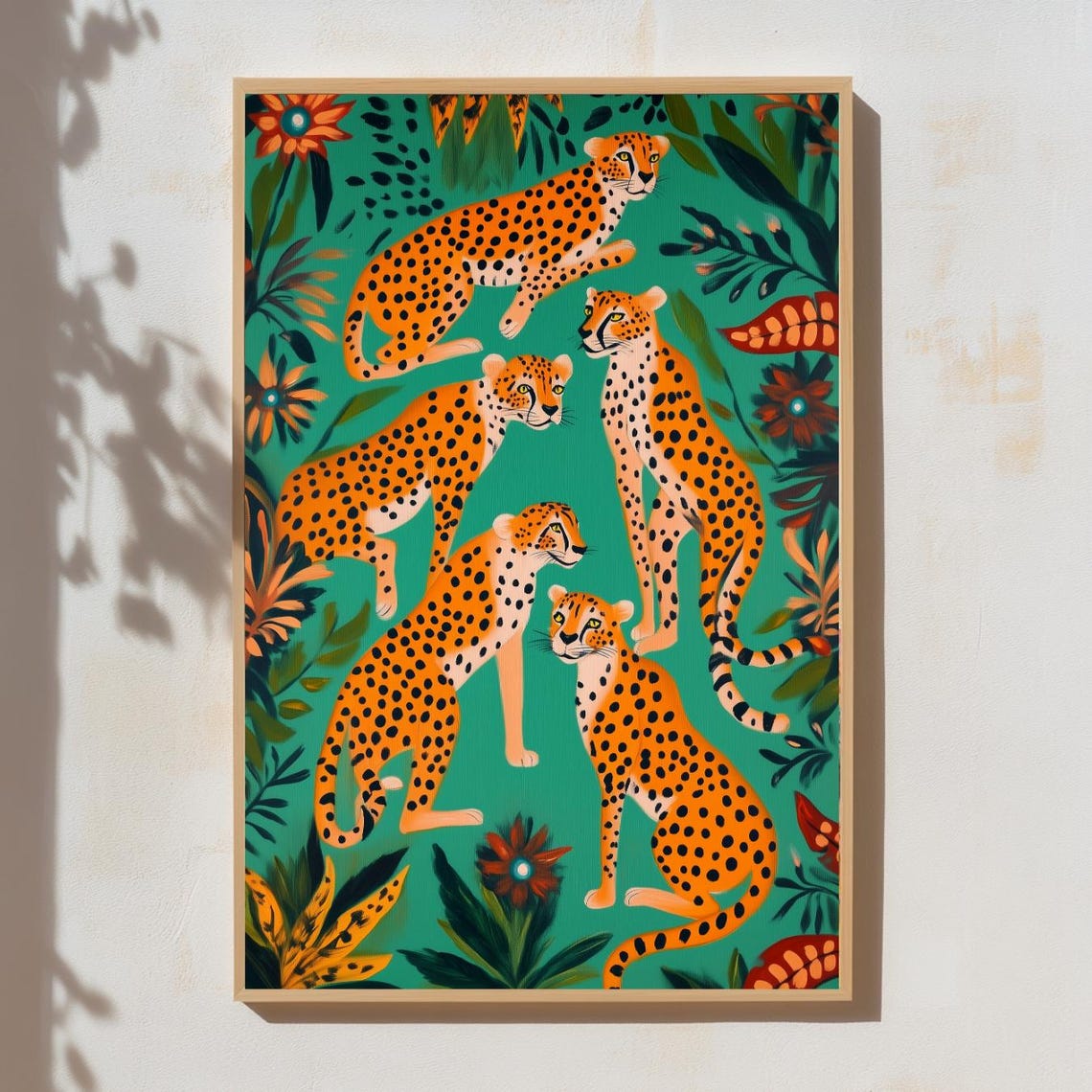Leopard Wall Art Print Tropical Jungle Poster Bold Animal Decor Illustration Modern Boho