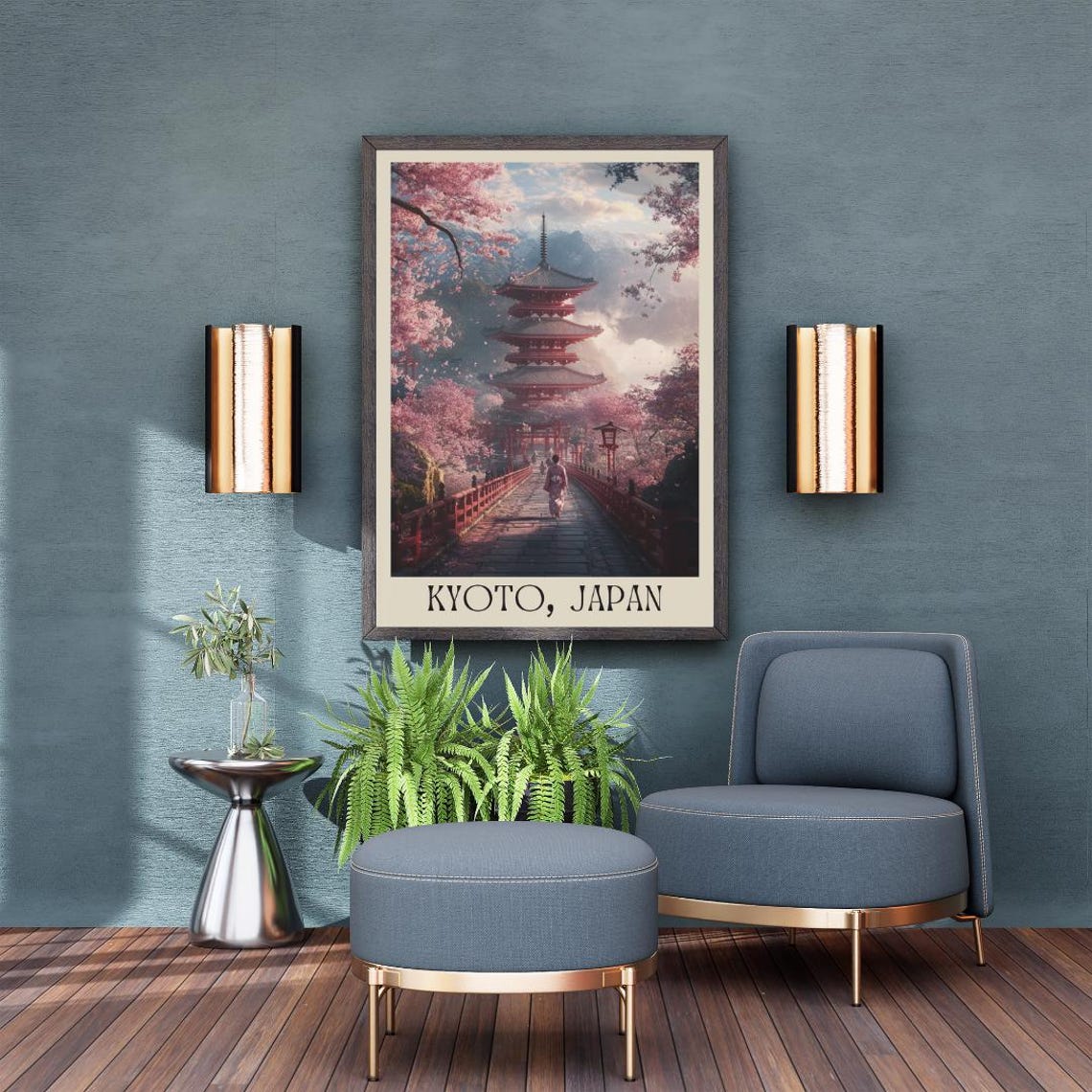 Kyoto Japan Poster with Temple Garden and Cherry Blossom Path - Image 5