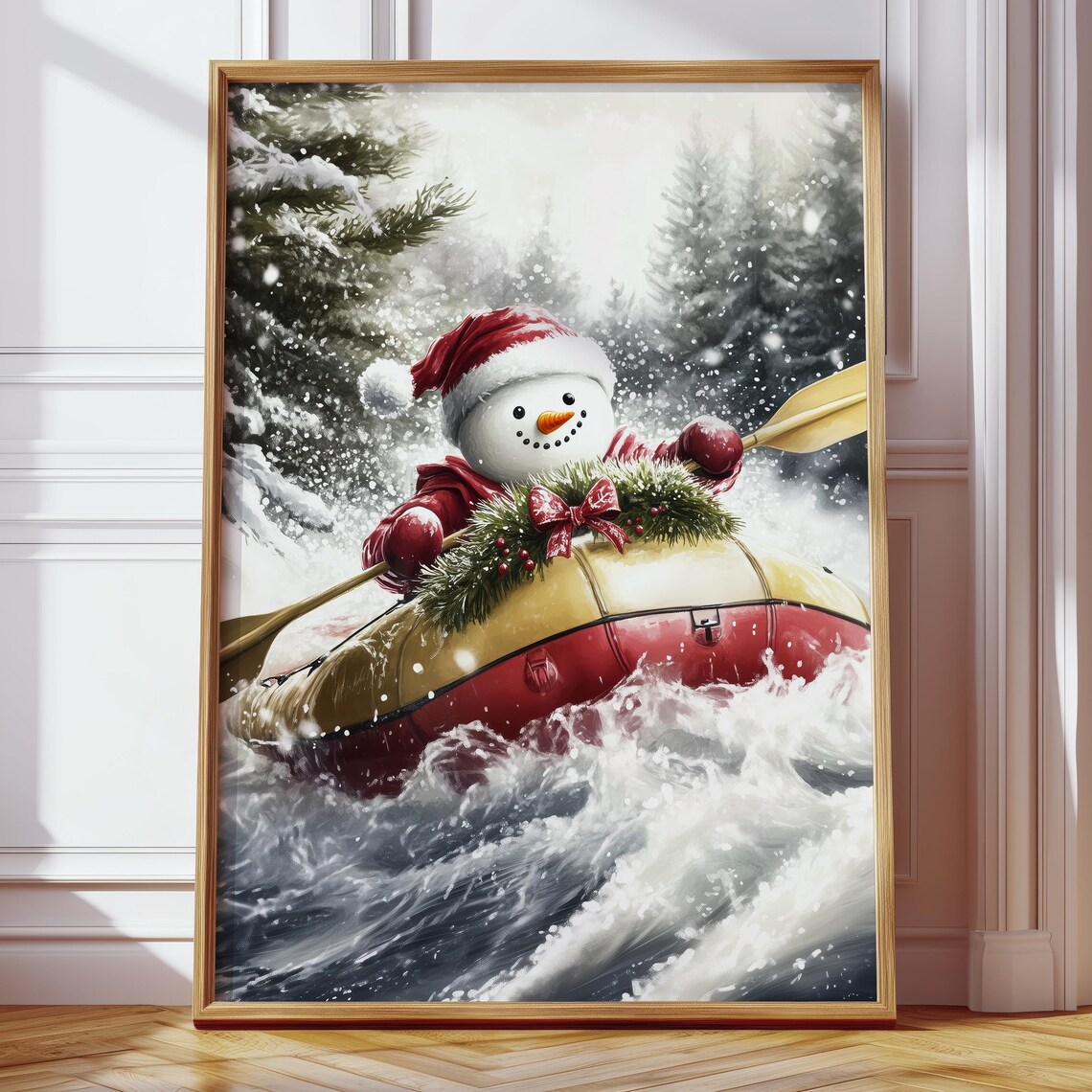 Snowman Whitewater Kayaking Adventure Funny Christmas Poster - Image 4
