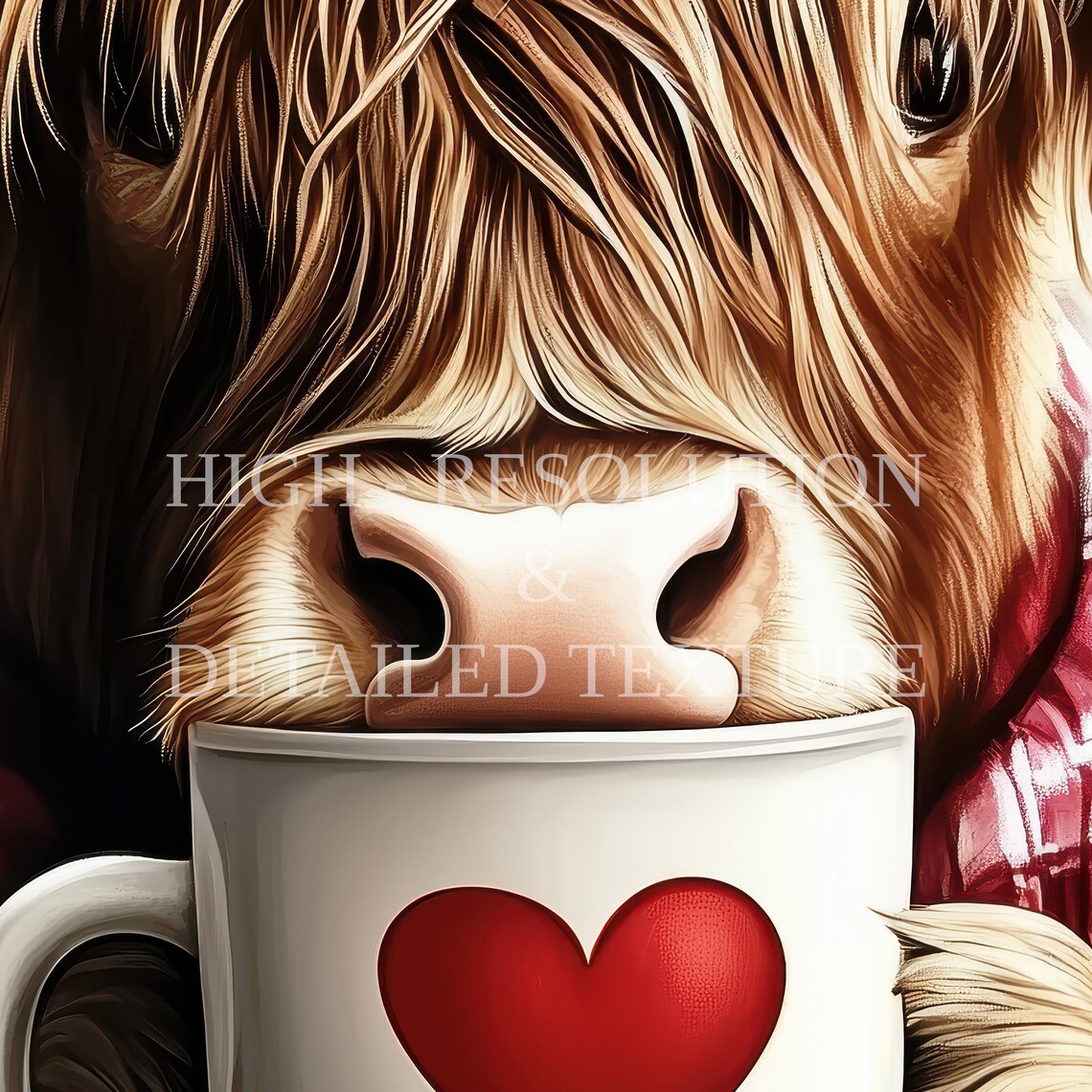 Highland Cow Berry Crown Sipping Hot Cocoa in Cozy Cafe Poster - Image 2
