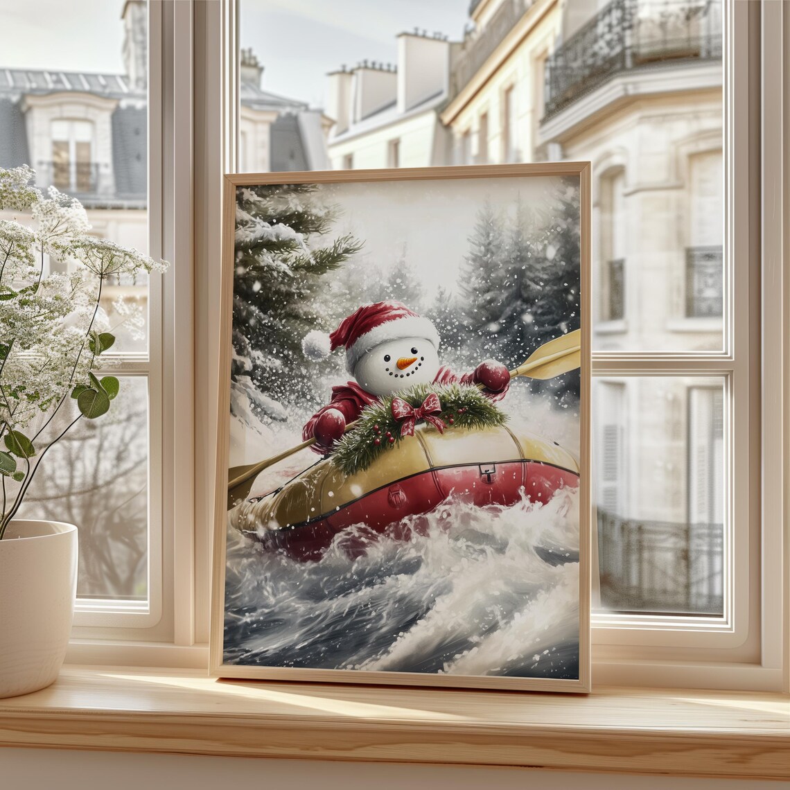 Snowman Whitewater Kayaking Adventure Funny Christmas Poster - Image 3