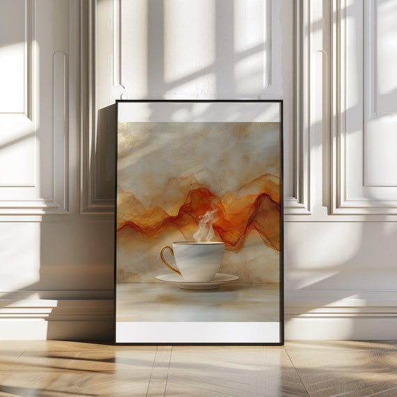 Abstract Coffee Cup Art Modern Wall Art Coffee Lover Dcor Kitchen Art Print Watercolour Wall Art Coffee Time Warm Tones Home Dcor