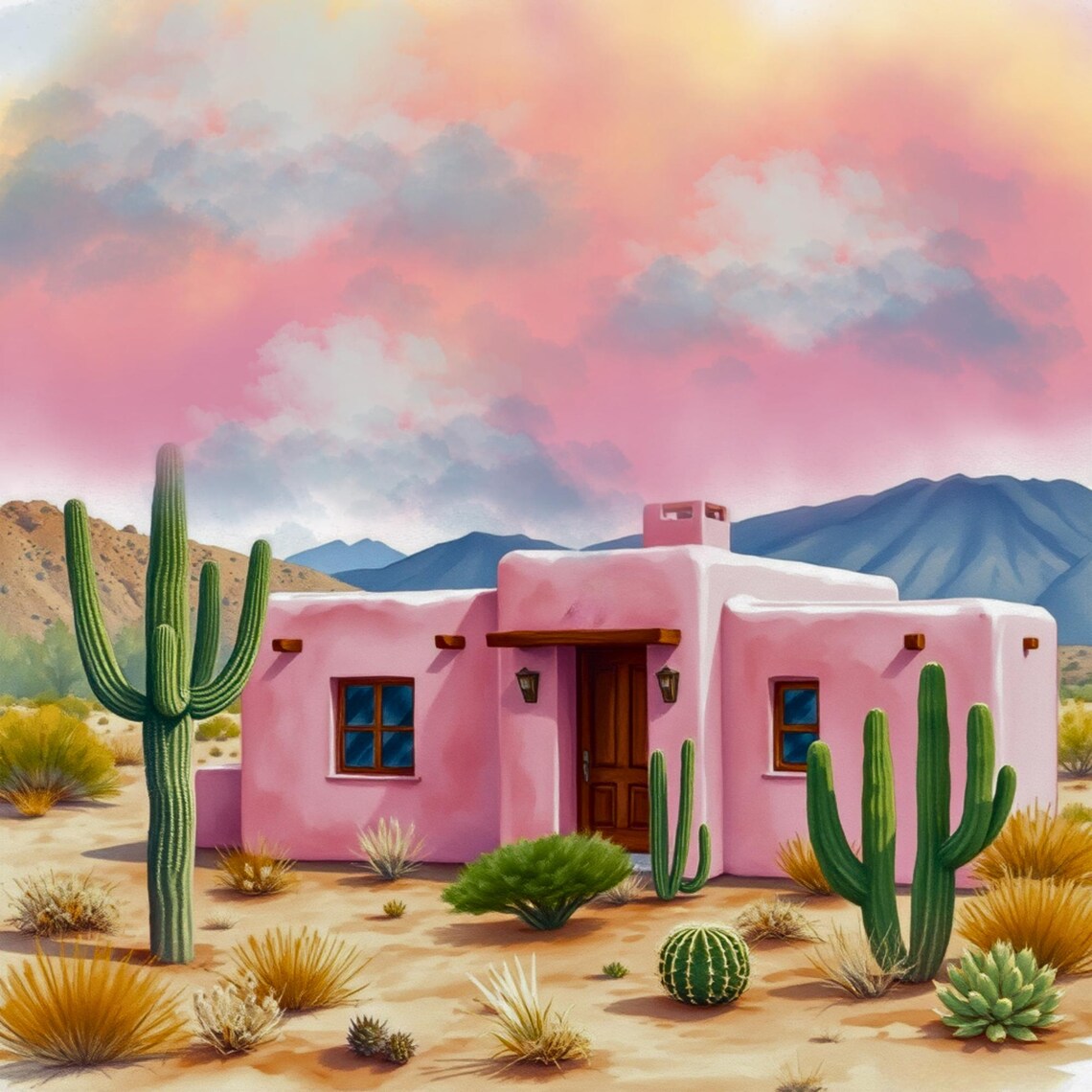 Desert Southwest Pink Adobe House Art Print, Arizona - Image 4