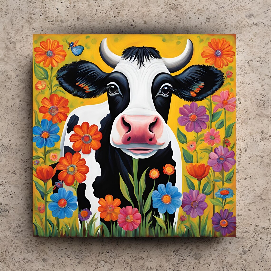 Whimsical Cow Folk Art, Farmhouse Kitchen Poster Print