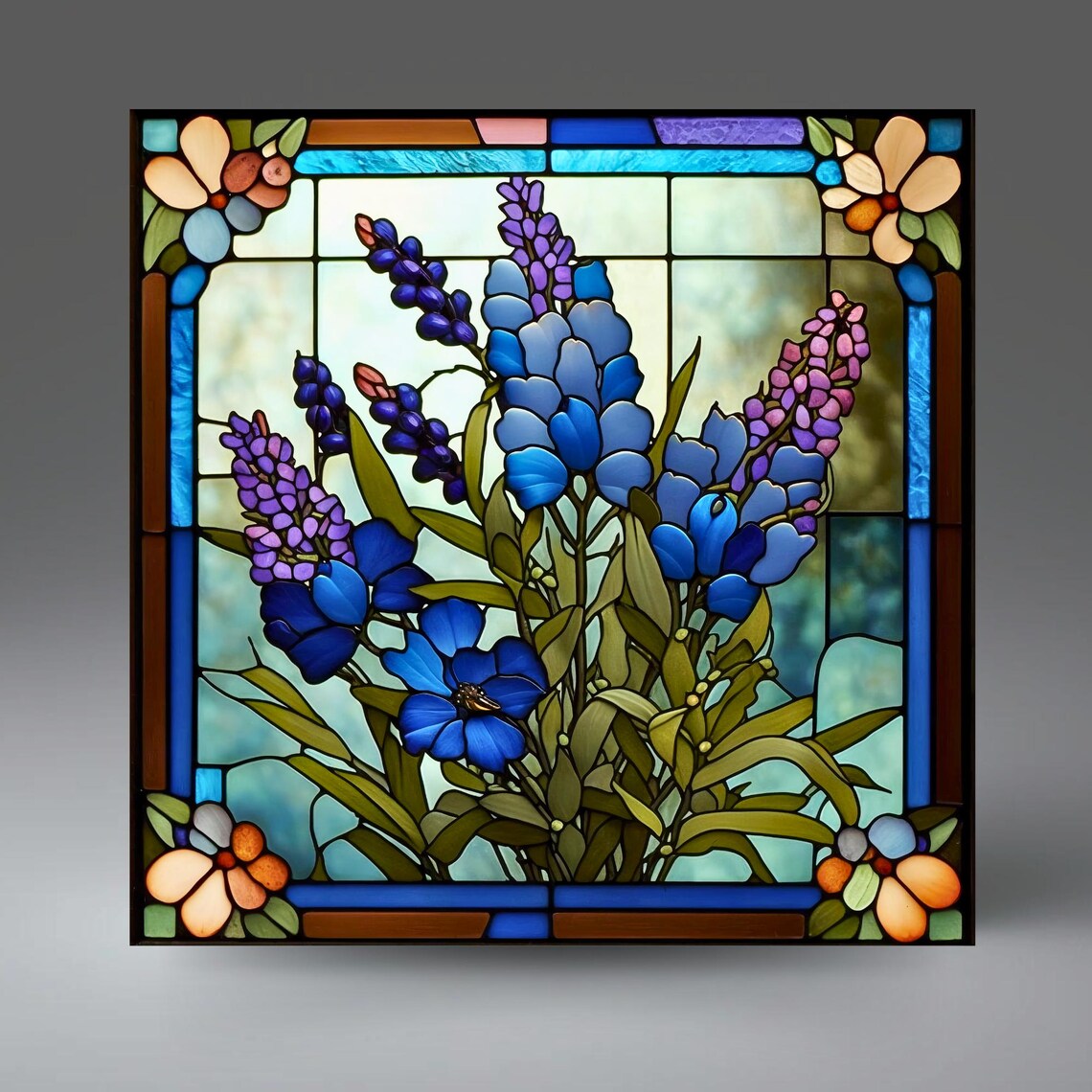 Texas Bluebonnets Stained Glass Look Decorative Tile