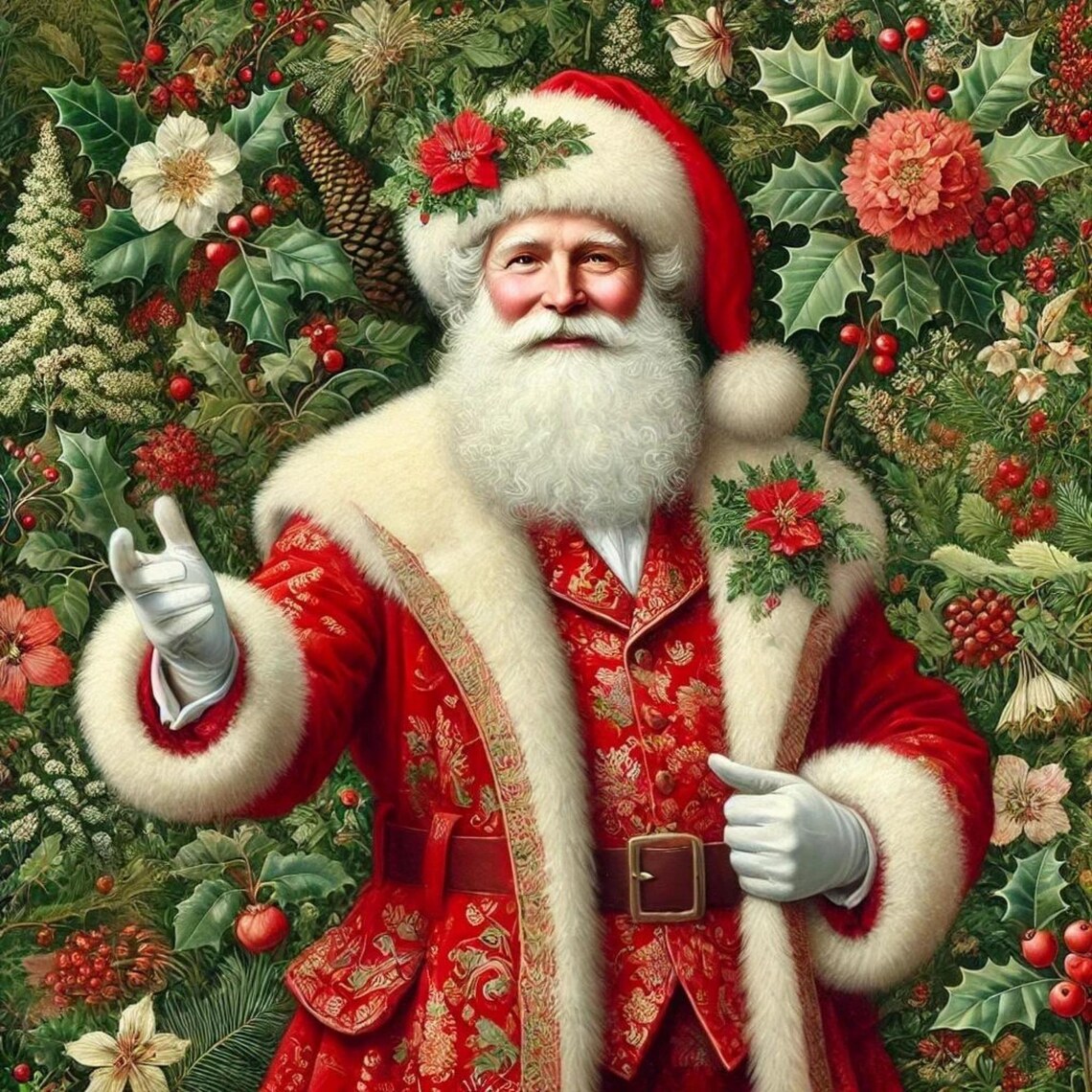 William Morris-Inspired Santa Claus Art Print - Image 4