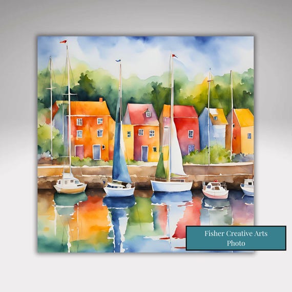 Watercolor Sailboats Beach Art Print, Coastal Decor