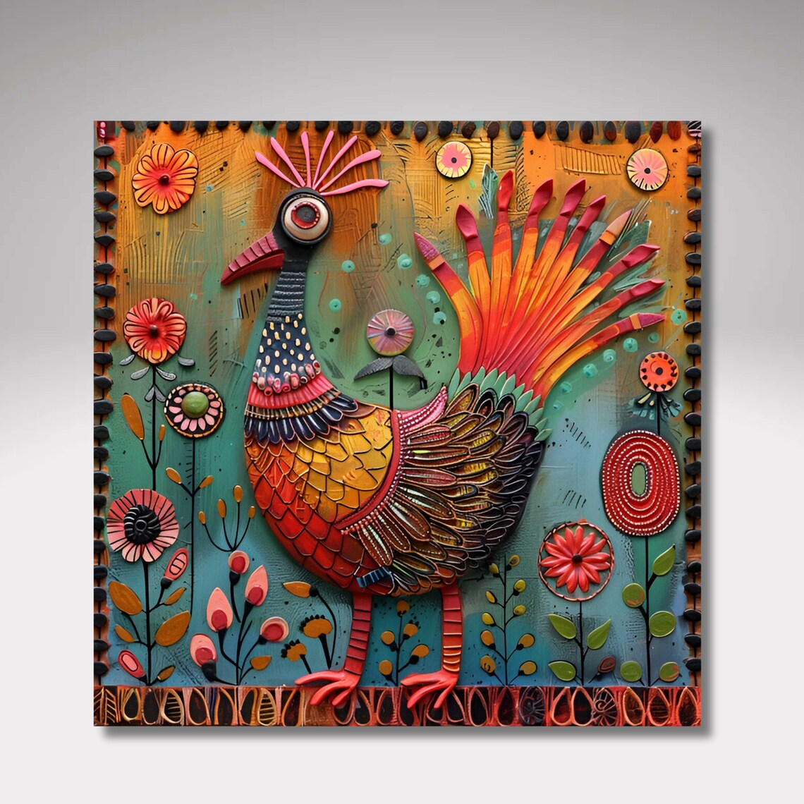 Whimsical Rooster Folk Art Kitchen Decor Print