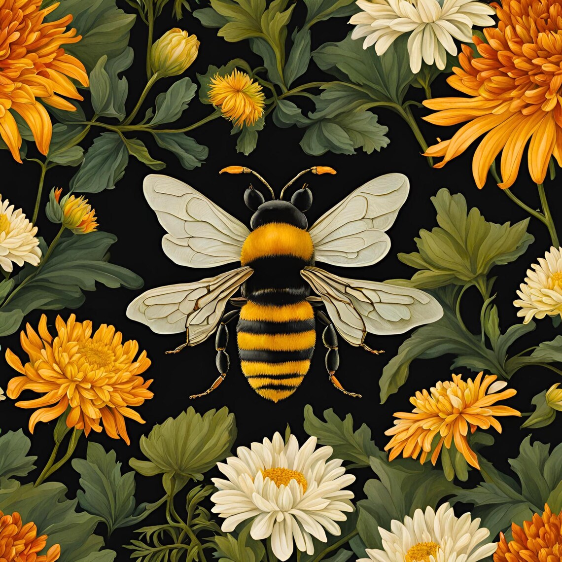 William Morris Inspired Floral Bee, Art Nouveau Poster - Image 4