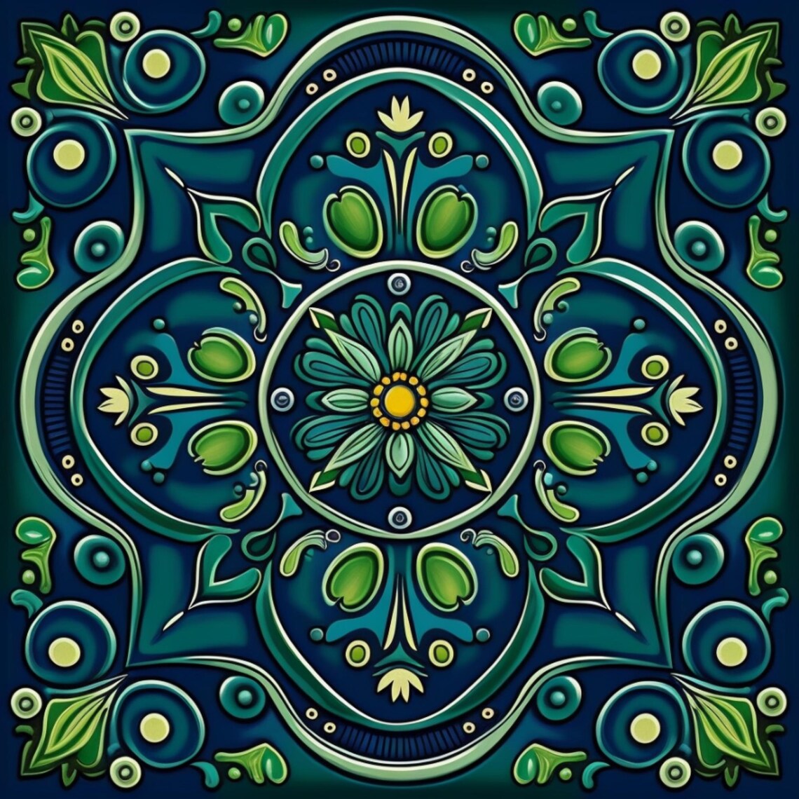 Blue And Green Talavera Tile, Mexican Wall Art Print - Image 4