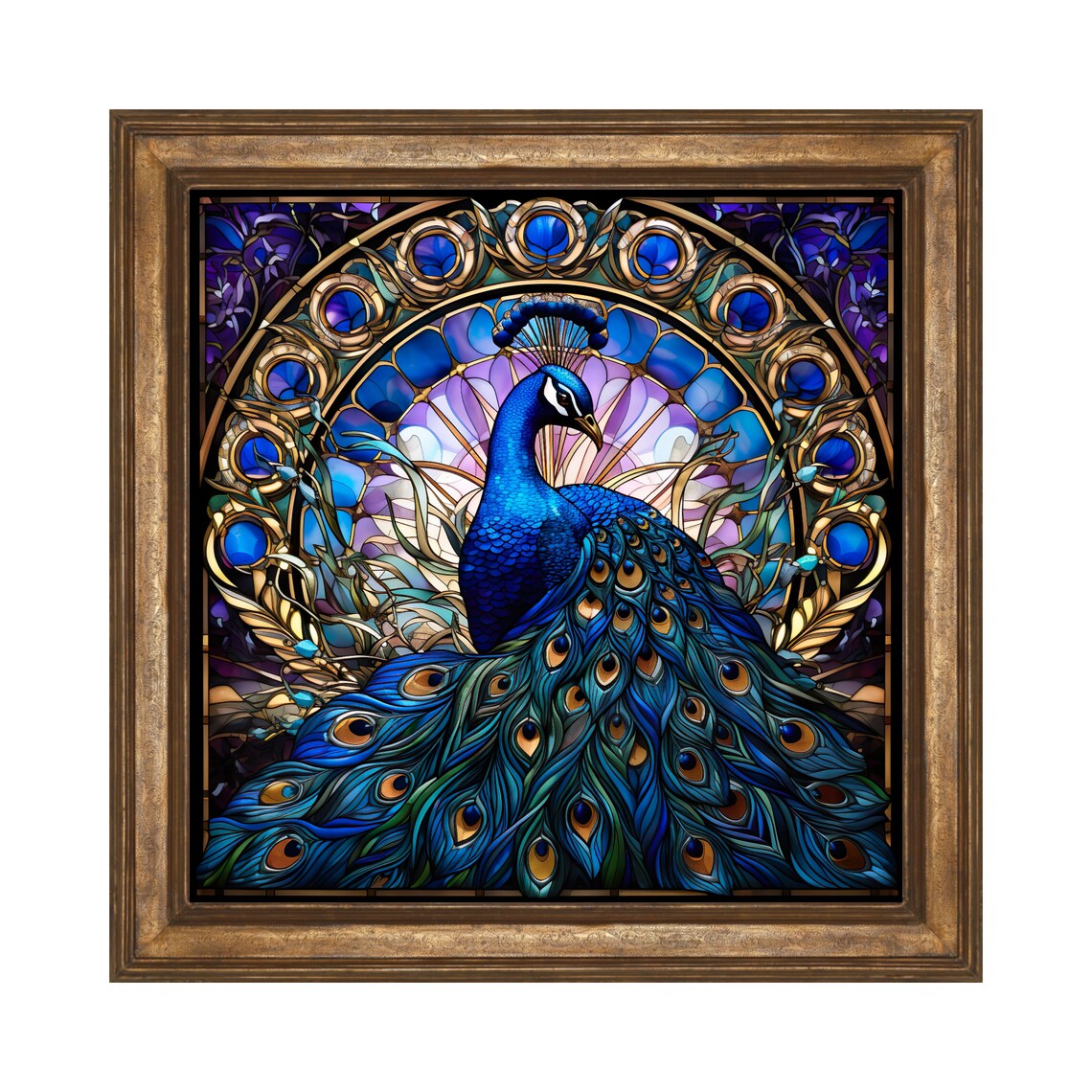 Peacock Stained Glass Effect Art Nouveau Art Print - Image 3