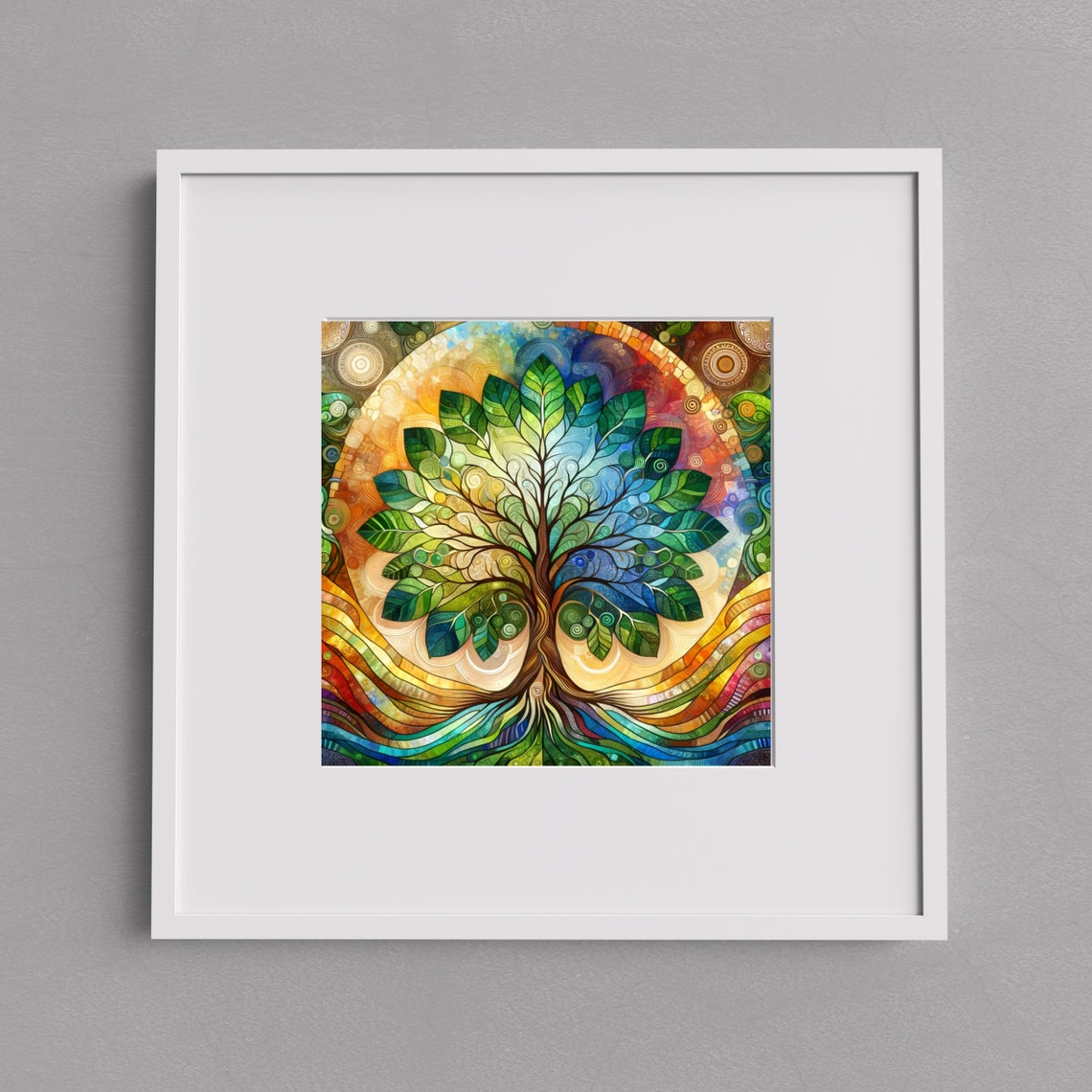 Abstract Stained Glass Look Tree Of Life Ceramic Art Tile Unique Home Decor Wall Art Decor Birthday Gift Decorative Accent Tile - Image 3