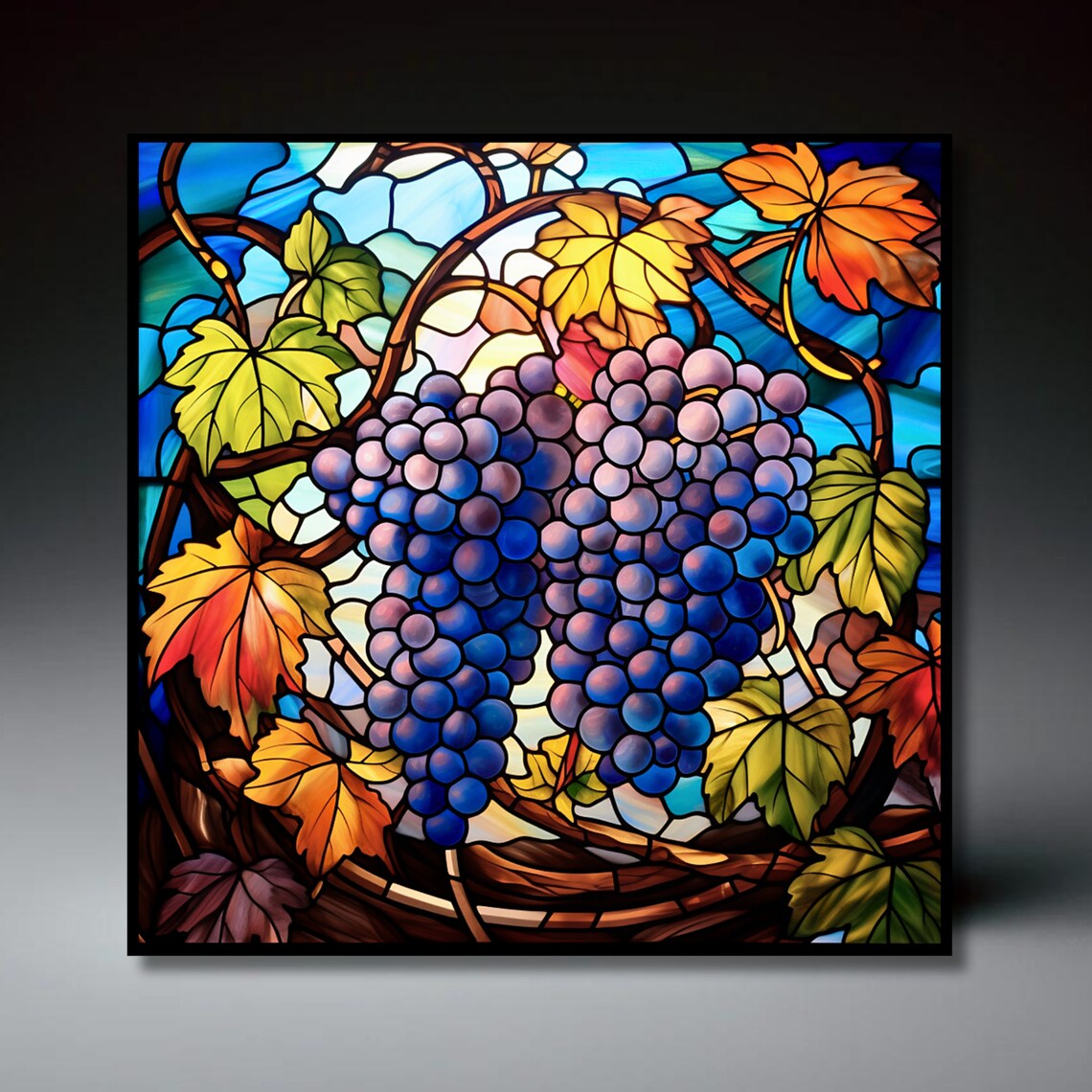 Vineyard Grapes Ceramic Tile, Stained Glass Look