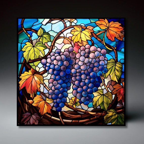 Vineyard Grapes Ceramic Tile, Stained Glass Look