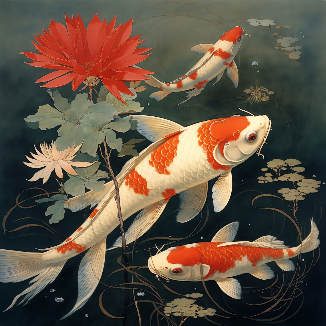Koi Pond Watercolor Art Print, Japanese Decor - Image 4