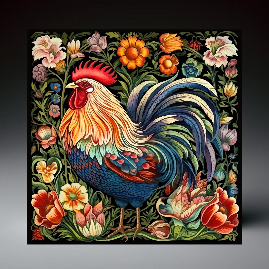 Rooster and Chicken Farmhouse Kitchen Art Print