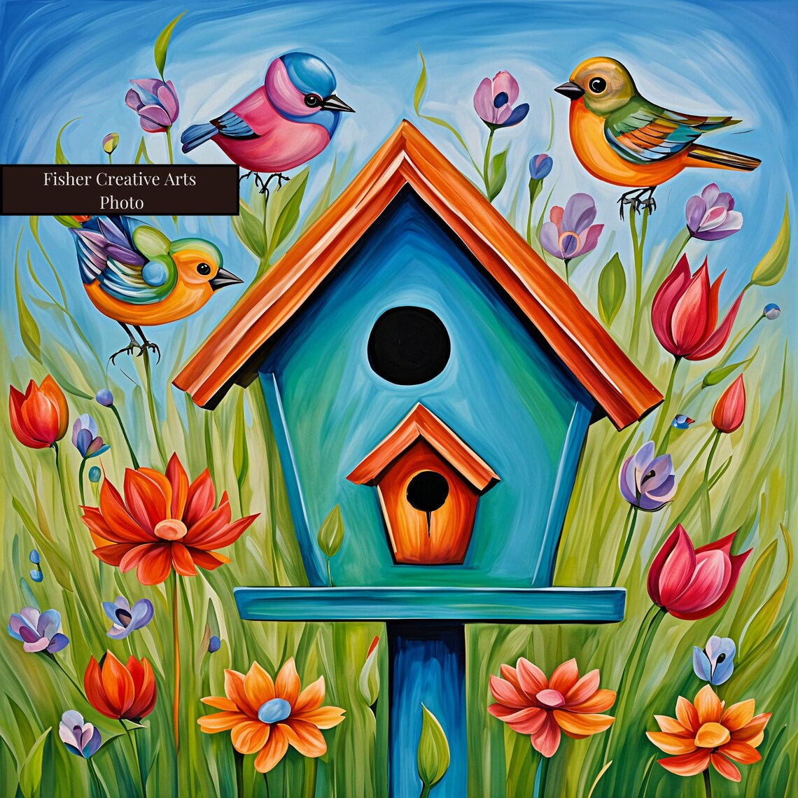 Whimsical Birdhouse Kitchen Art Print, Spring Decor - Image 4
