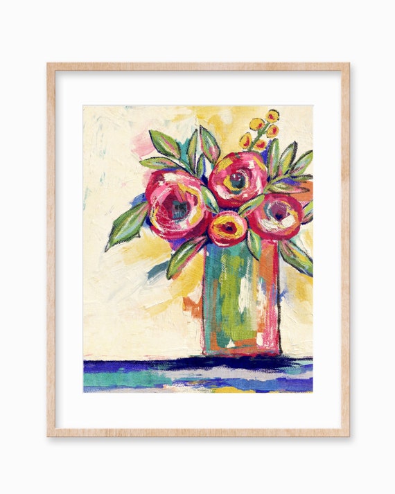 Colorful Abstract Impressionist Floral Vase Art Print