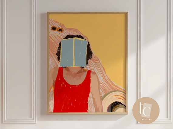 Summer Sand And Naps Beach Reading Woman In Red Swimsuit Art Poster