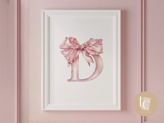 Blush Pink Watercolor Letter D Bow Nursery Initial Delicate Poster