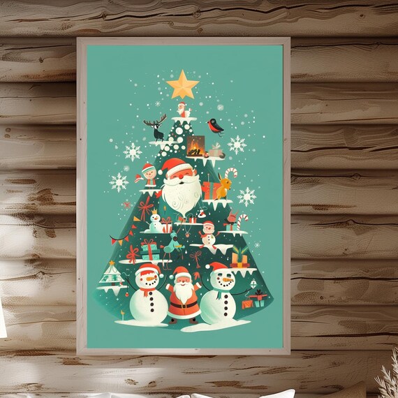 Whimsical Christmas Tree Of Santas Snowmen Gifts And Reindeer Poster