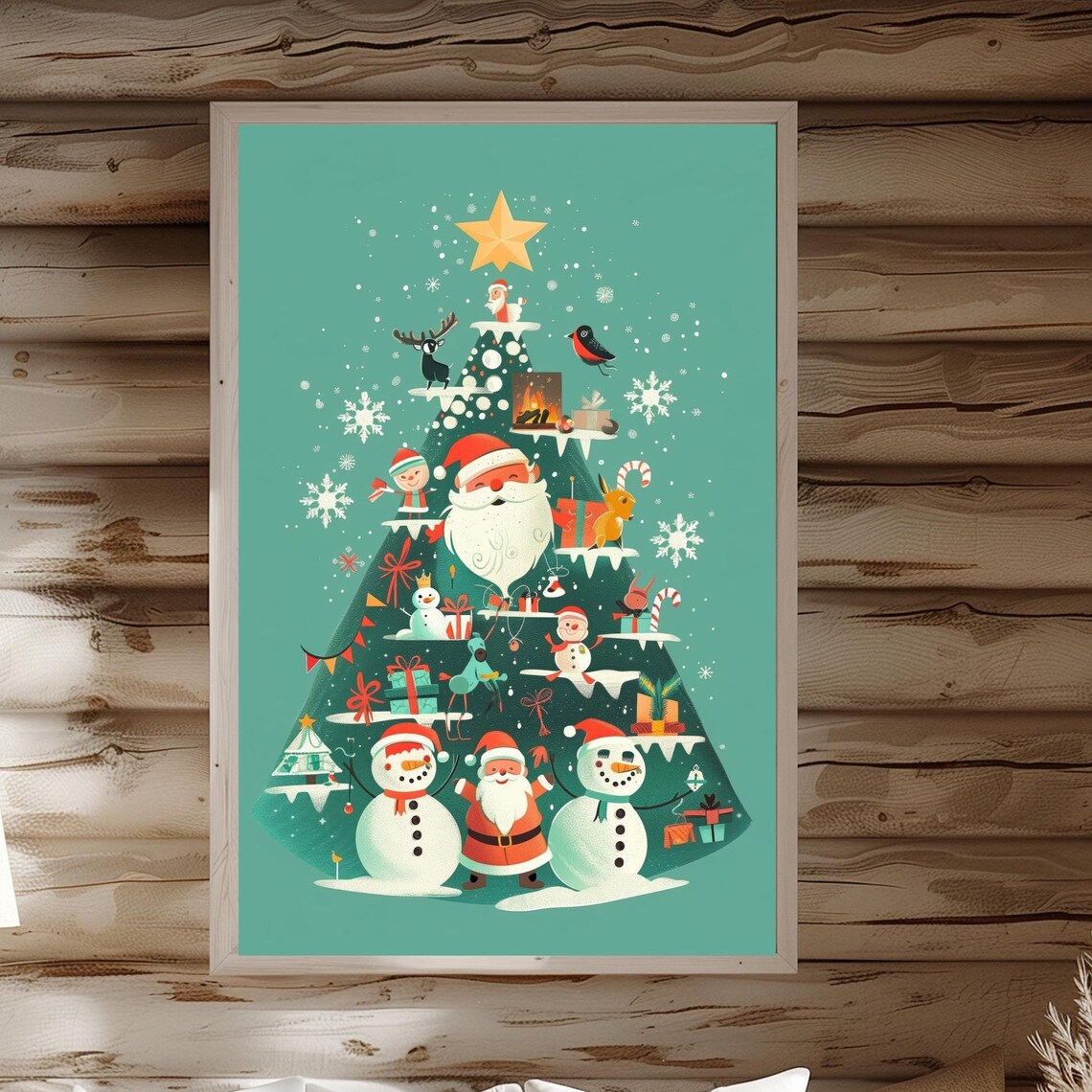 Whimsical Christmas Tree Of Santas Snowmen Gifts And Reindeer Poster