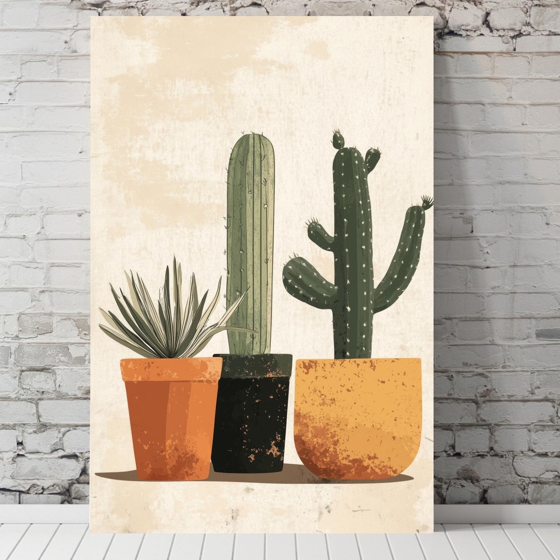 Minimalist Agave And Cacti Trio In Rustic Terracotta Pots Poster