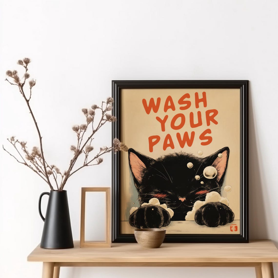 Wash Your Paws Cat Bathroom Art Print