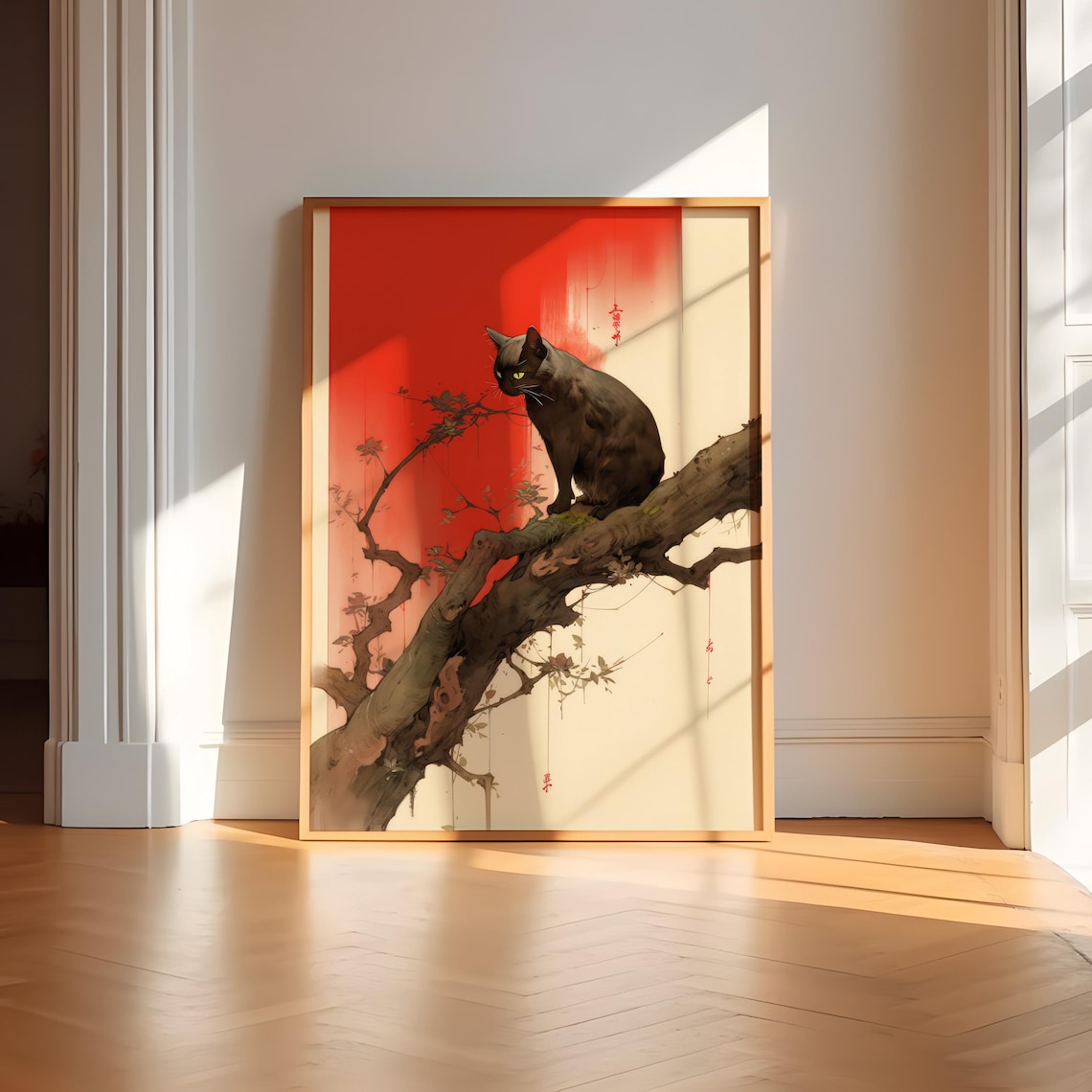 Vintage Black Cat Tokyo Ukiyo-e Art Print