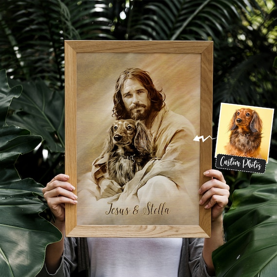 Jesus And Stella Sepia Long Haired Dachshund Custom Pet Poster