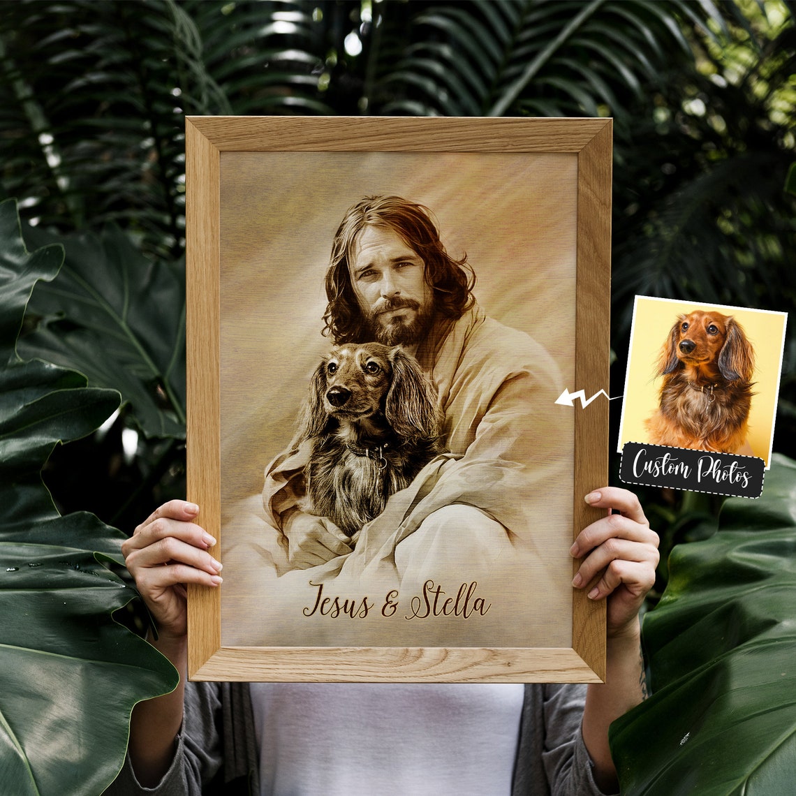 Jesus And Stella Sepia Long Haired Dachshund Custom Pet Poster