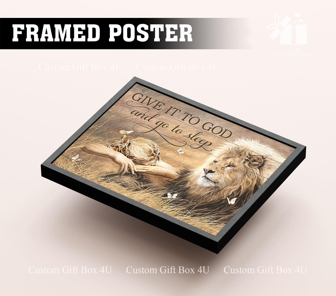 Give It To God And Go To Sleep Lion Resting Girl Quote Poster - Image 2