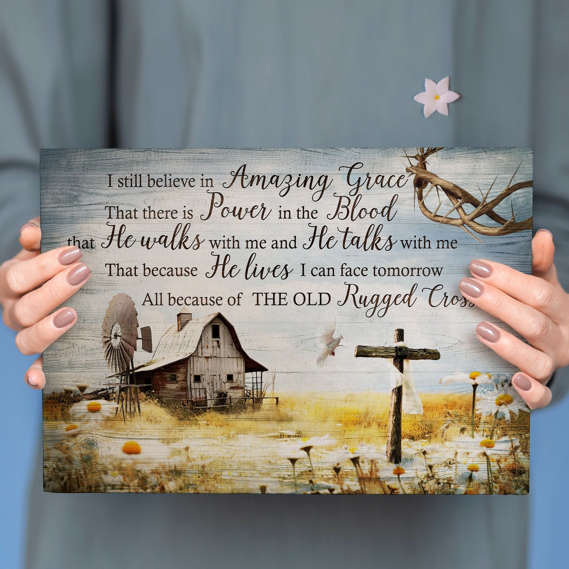 I Still Believe In Amazing Grace Rustic Barn Rugged Cross Poster