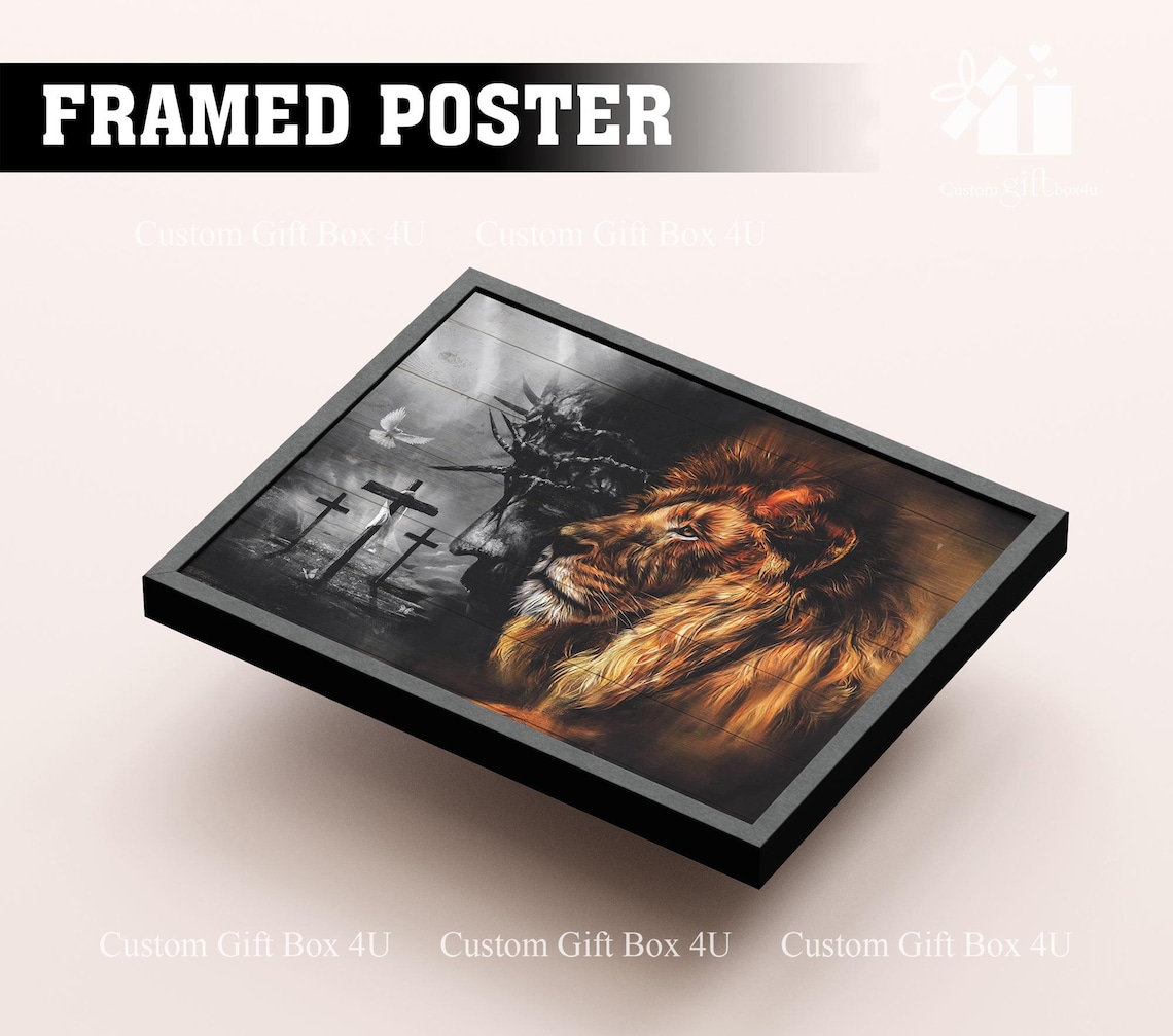 Lion Of Judah With Crucifixion Scene And Dove Christian Poster - Image 2