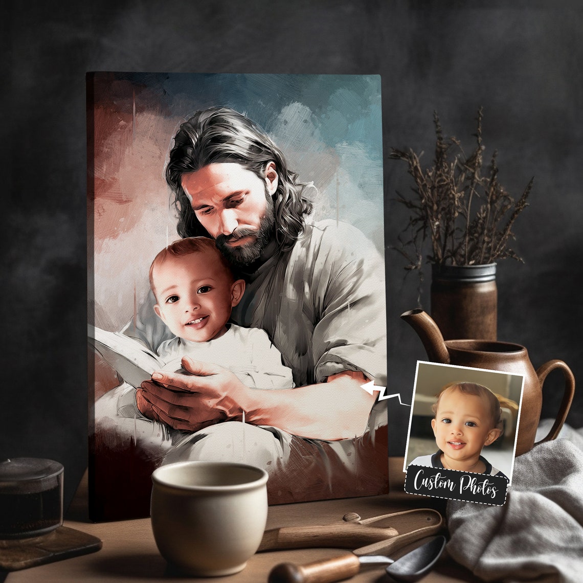 Portrait With Jesus Oil Painting Files Child Safe In The Arms Of God Art Jesus Holding Baby Child And God Christ And Baby - Image 5