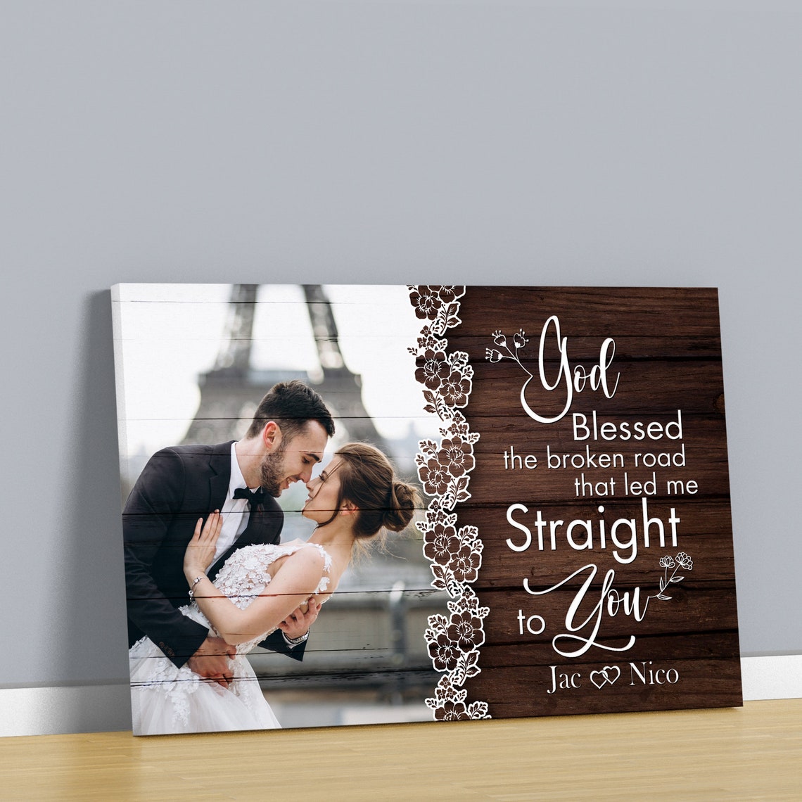 God Blessed The Broken Road Custom Couple Wedding Photo Poster - Image 2