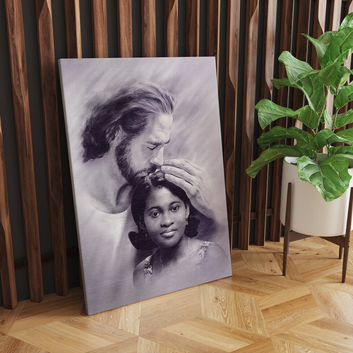 Jesus Blessing a Young Woman Lavender Pencil Restored Photo Art Poster - Image 2