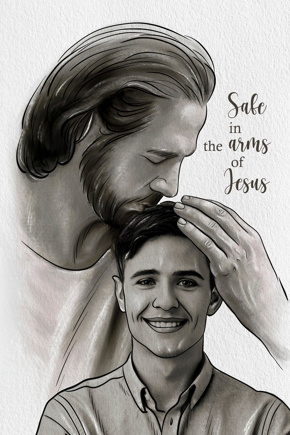 Safe in the Arms of Jesus Pencil Sketch Personalized Memorial Poster - Image 2