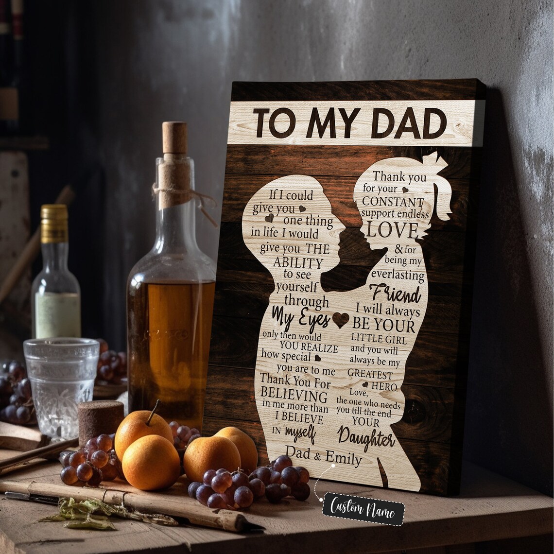 To My Dad Father Daughter Silhouette Sentimental Custom Name Poster