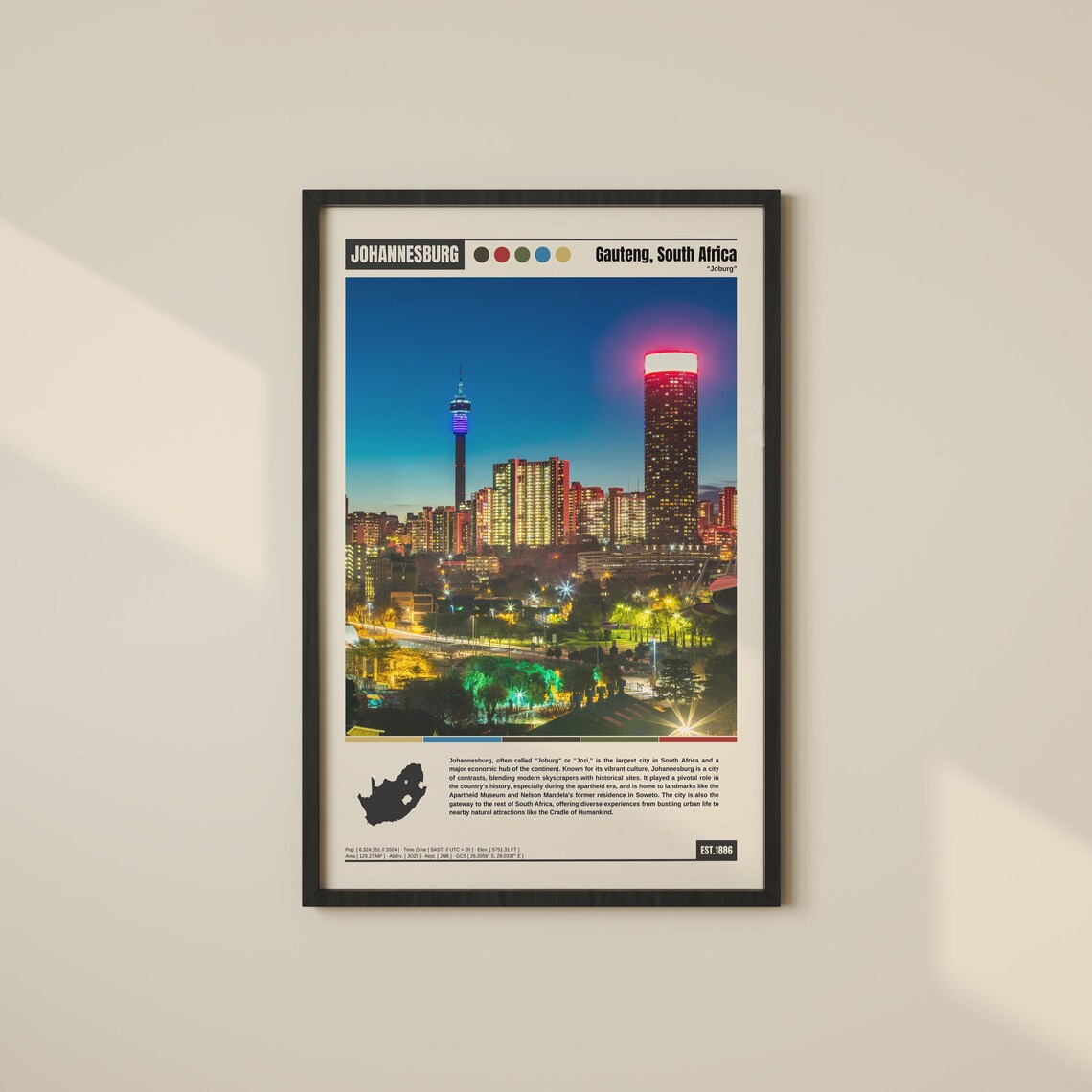 Johannesburg Travel Poster, City Wall Art Print