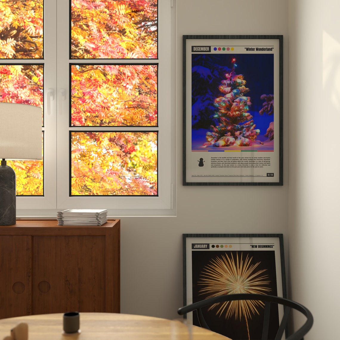 December Winter Wonderland Snowy Christmas Tree Night Lights Poster - Image 2